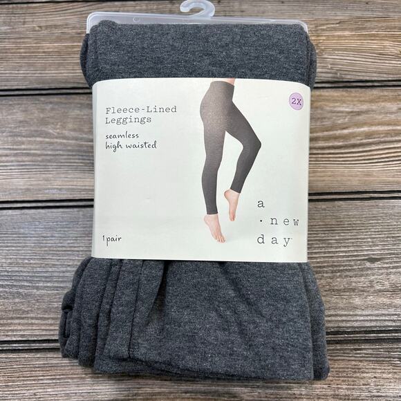 Women's Plus Size High Waist Cotton Blend Seamless Leggings Grey 2X - Picture 2 of 4